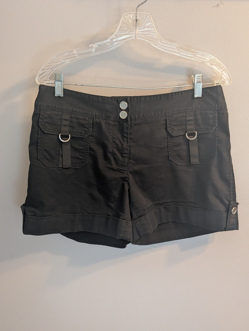 White House Black Market Black Cargo Utility Shorts Size 8 D-Ring Accents
